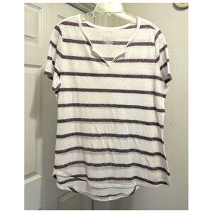 Time and Tru Maroon Striped S/S Shirt Linen/Poly Size L